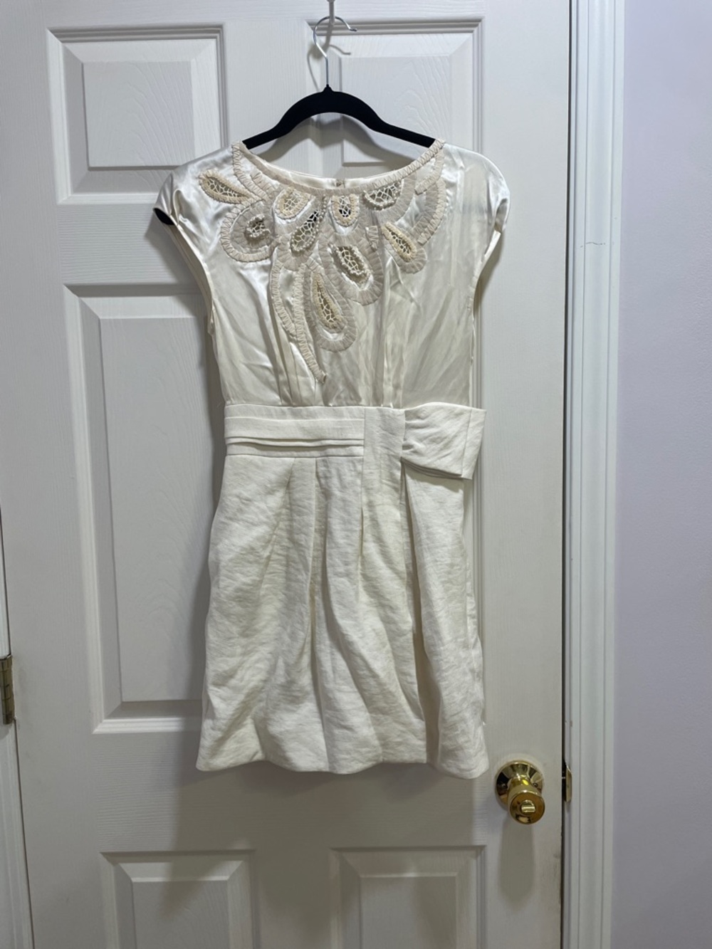 BCBGMaxAzria Runway Cream Embroidered Cap-Sleeve Mini Dress